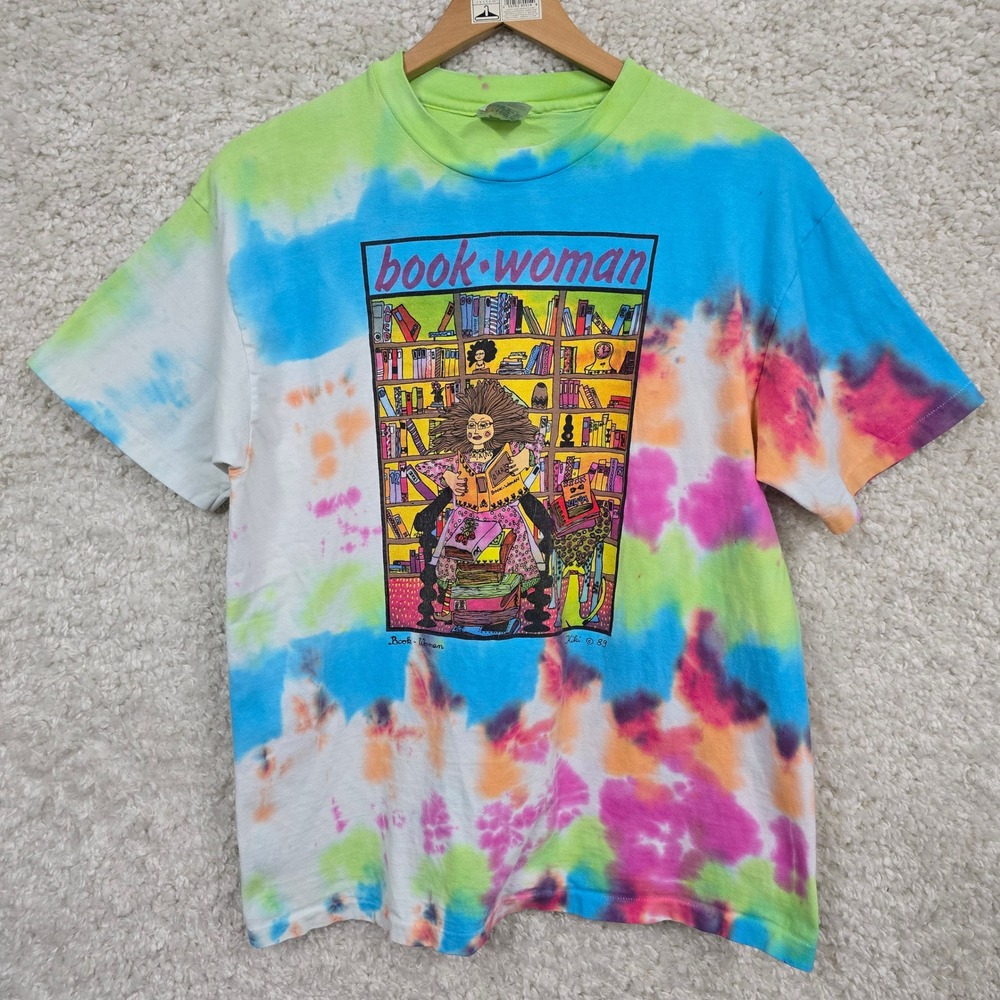 Hanes Book Woman Vintage 1989 Tie Dye T-Shirt Womens Large Multicolor Kiki Art